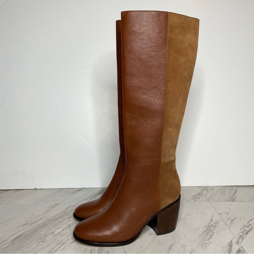 Paige Caroline Brown Leather Suede Heeled Knee High Boot 9 - Picture 16 of 16